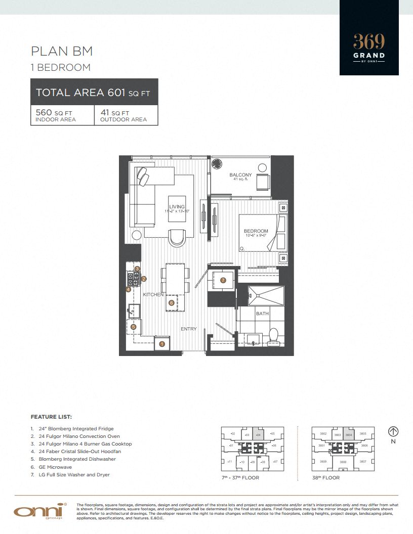 Floor plan for 1 bed, 1 bath, 560 sqft